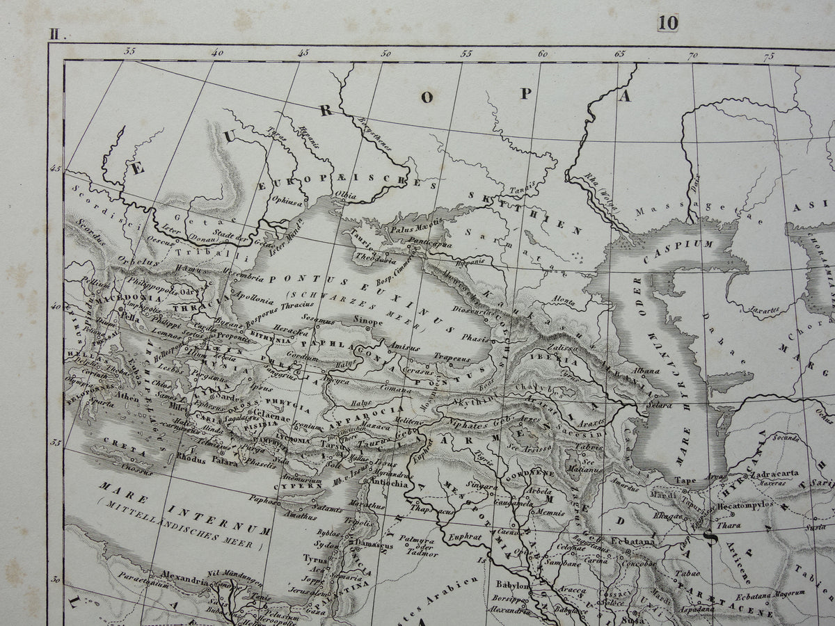 Antieke kaart van het rijk van Alexander de Grote uit 1849 Oude Duitse landkaart Macedonische Alexandrijnse rijk