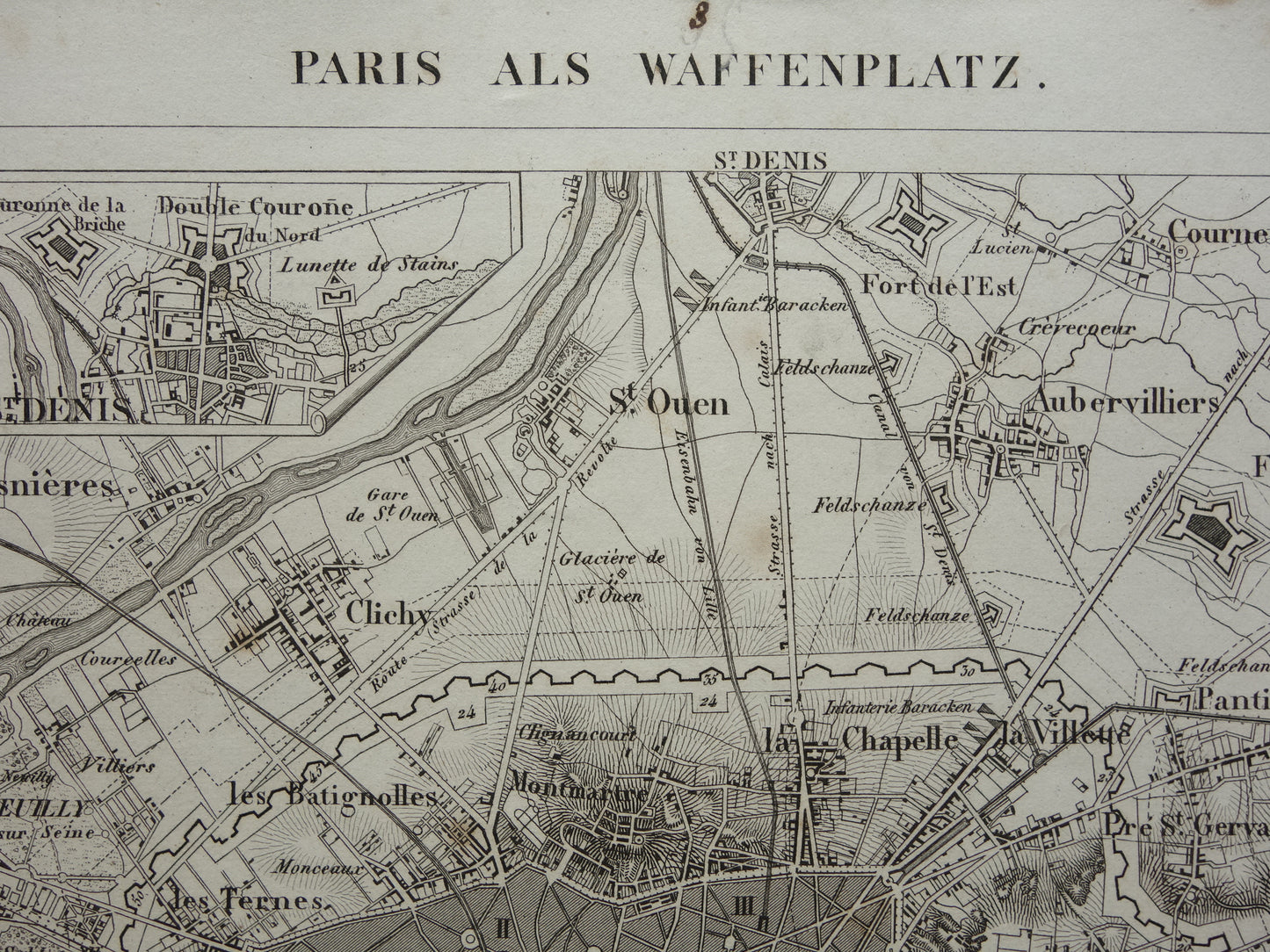 Oude kaart van Parijs 175+ jaar oude antieke landkaart van Parijs met forten uit 1849 originele vintage kaarten