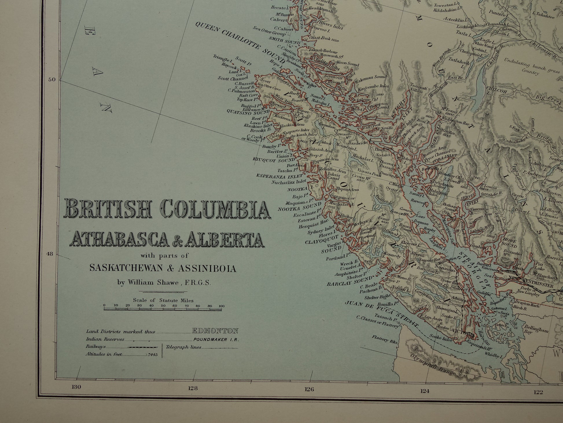 61 Canada section IV - British Columbia Athabasca & Alberta with parts of Saskatchewan& Assiniboia by William Shawe antique map