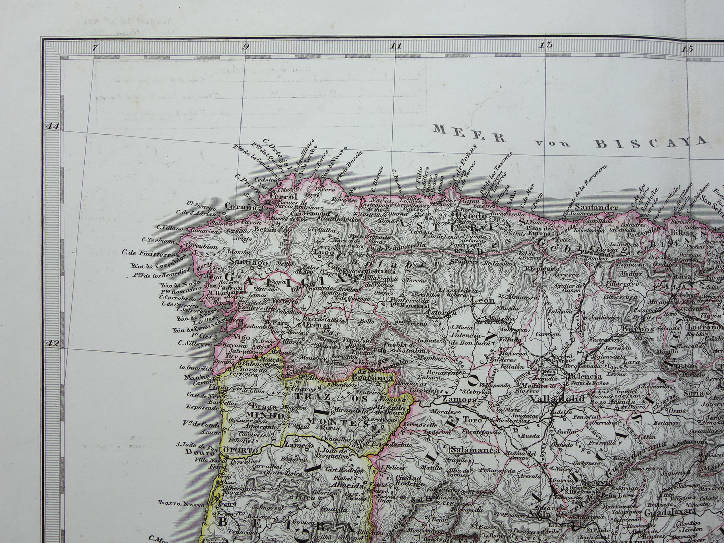 SPANJE Oude kaart van Spanje en Portugal uit 1868 originele antieke landkaart met jaartal