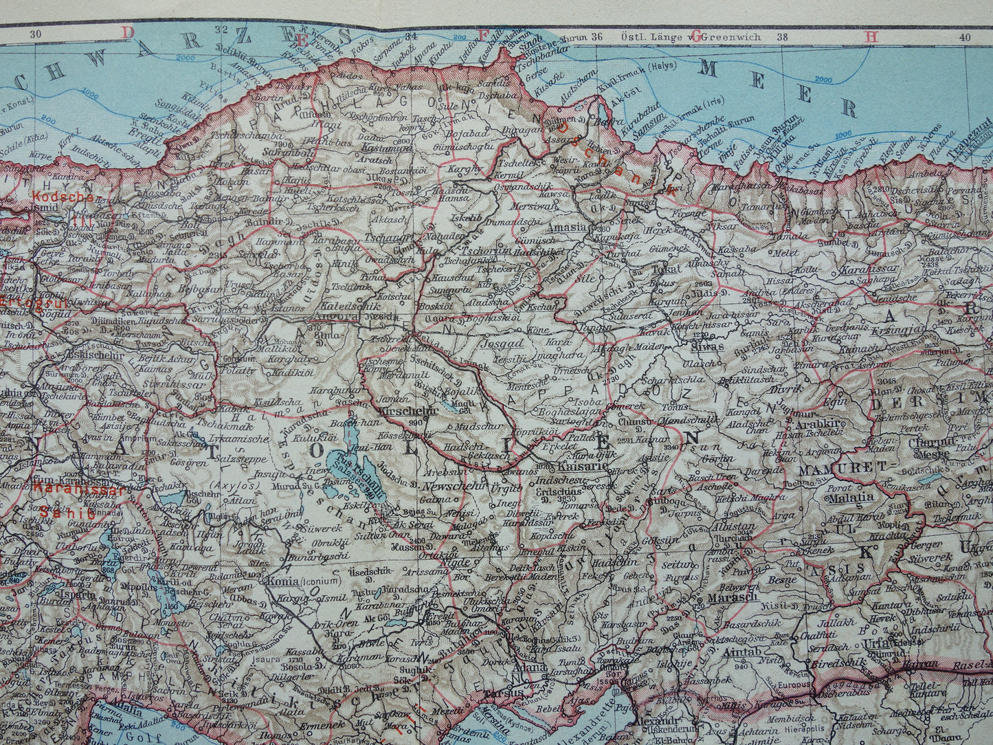 Alte Karte der Türkei aus dem Jahr 1928, originale deutsche Vintage-Karte