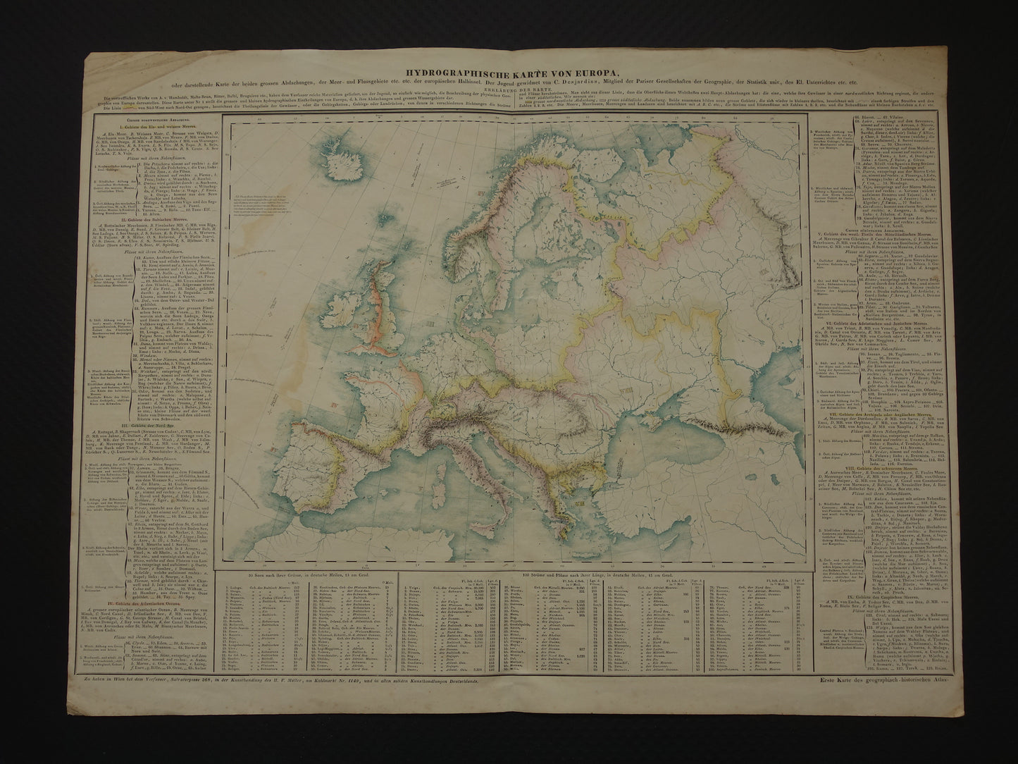 EUROPA antieke hydrografische kaart van Europa uit 1840