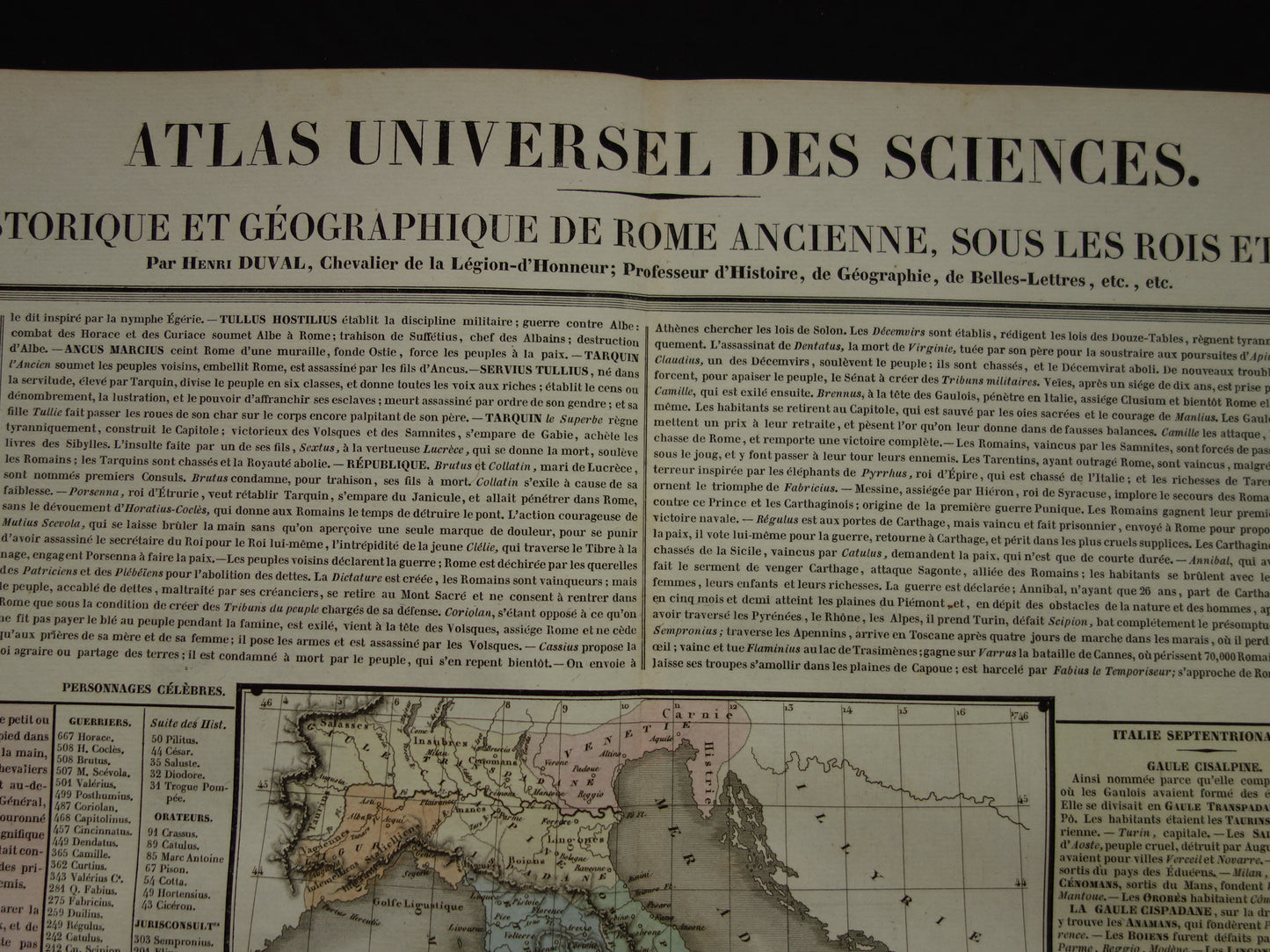 OUDE ROME grote antieke gravure over Romeinse beschaving in de oudheid met oude kaart van GItalië - Historische Geschiedeniskaart Romeinse Rijk