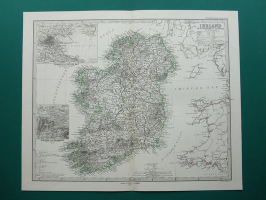 IERLAND antieke kaart van Ierland 1880 originele 145+ jaar oude Duitse landkaart van Ierland met jaartal