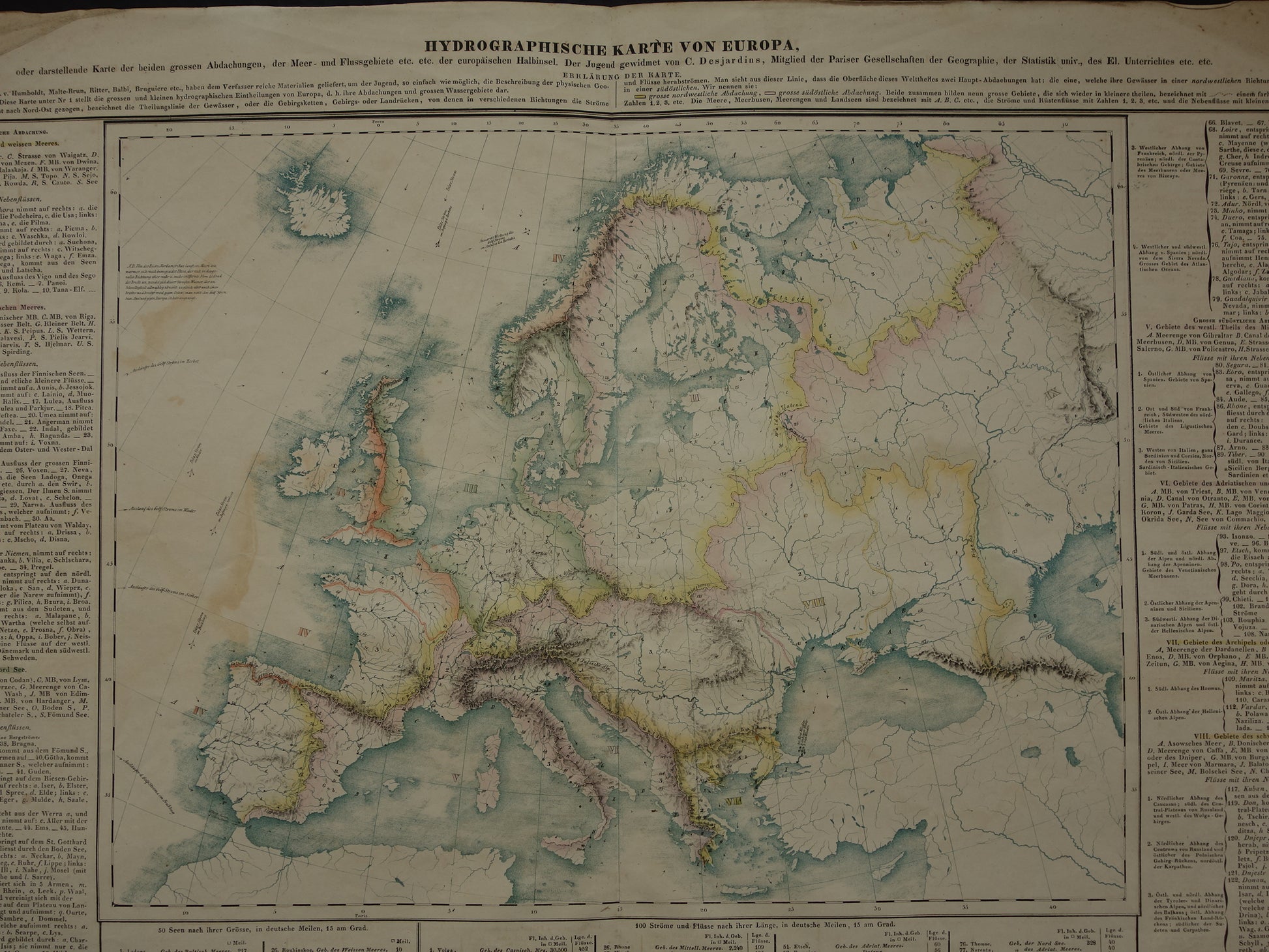 Hydrographische karte von Europa - Desjardins 1840
