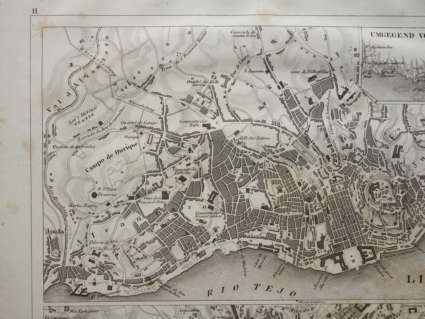 Lissabon en Napels oude kaart Antieke plattegrond Lisboa Napoli uit 1849 vintage kaarten
