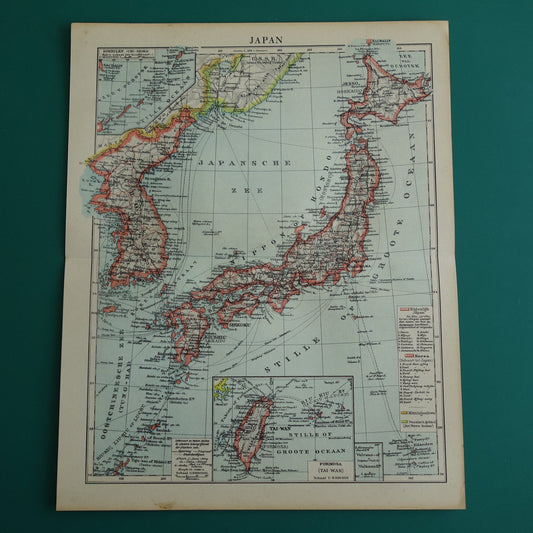 JAPAN oude gedetailleerde kaart van Japan en Korea uit 1936 originele vintage Nederlandse landkaart Taiwan