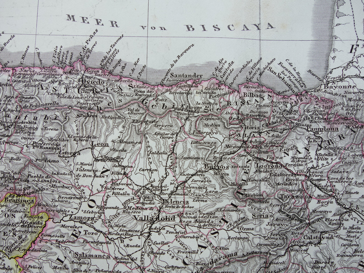SPANJE Oude kaart van Spanje en Portugal uit 1868 originele antieke landkaart met jaartal