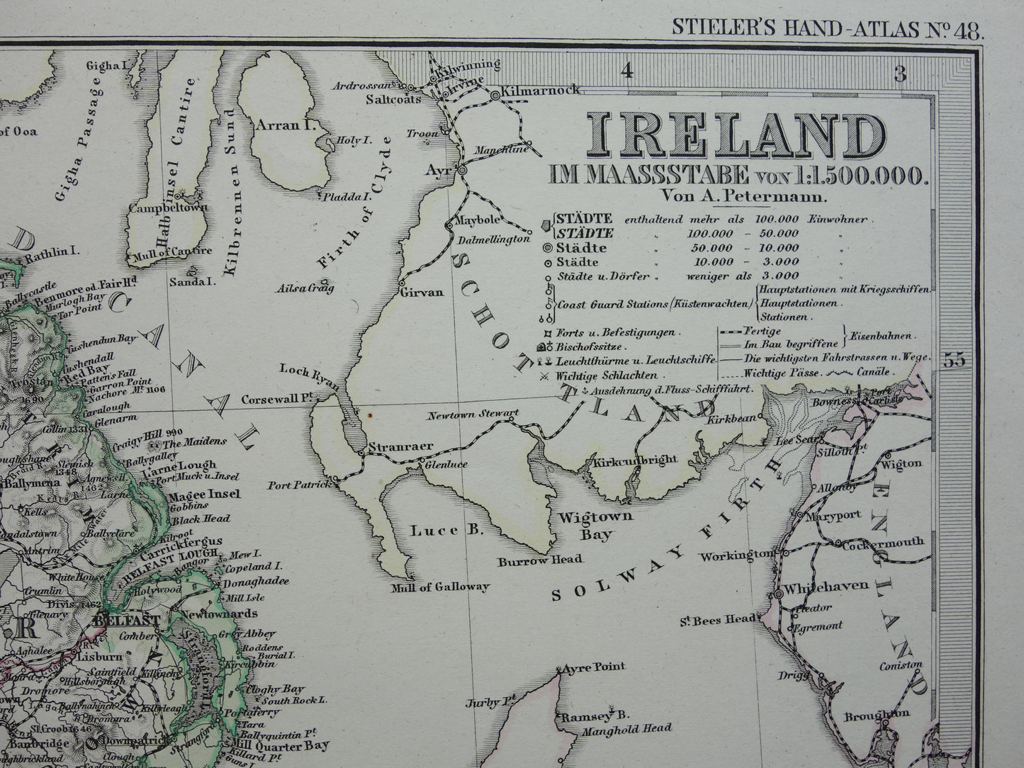 IERLAND antieke kaart van Ierland 1880 originele 145+ jaar oude Duitse landkaart van Ierland met jaartal