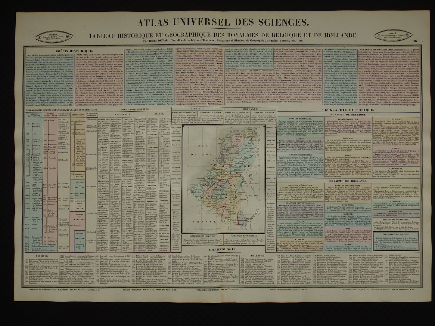 Nederland en België oude kaart 1837 grote antieke gravure over geschiedenis van België en Nederland met vintage landkaart