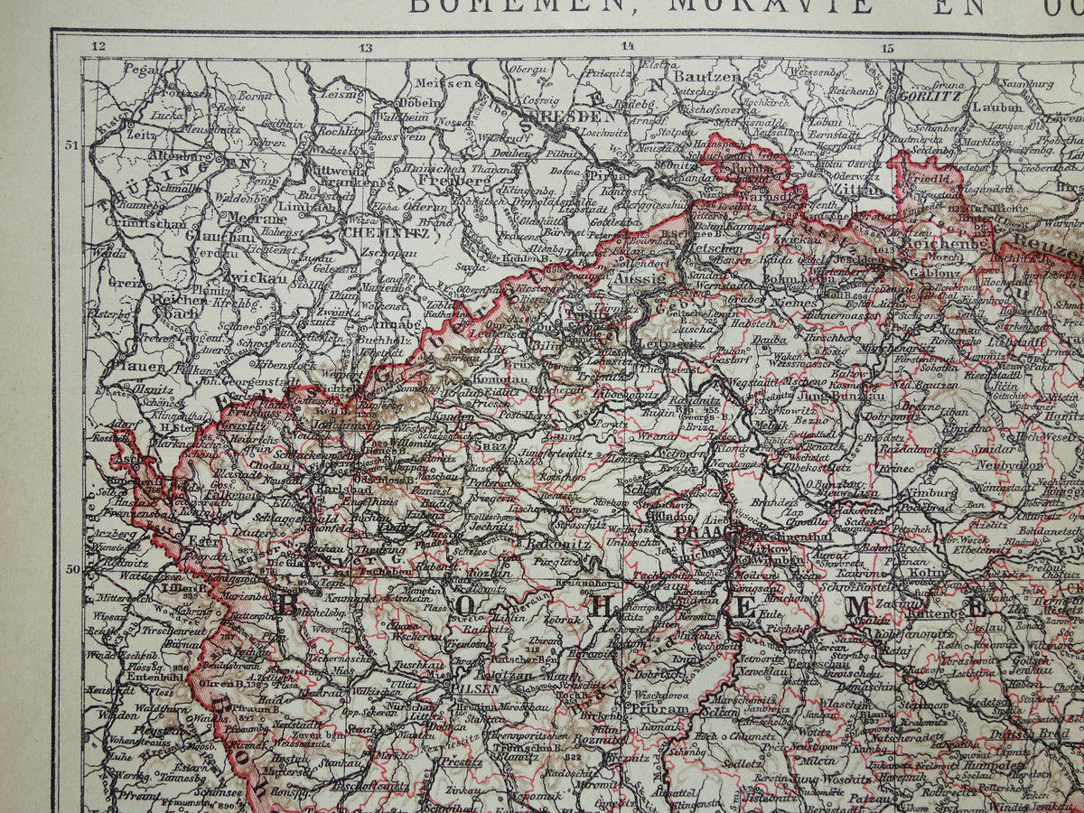 TSJECHIË oude Nederlandse landkaart van Tsjechië originele vintage kaart van Bohemen en Moravië