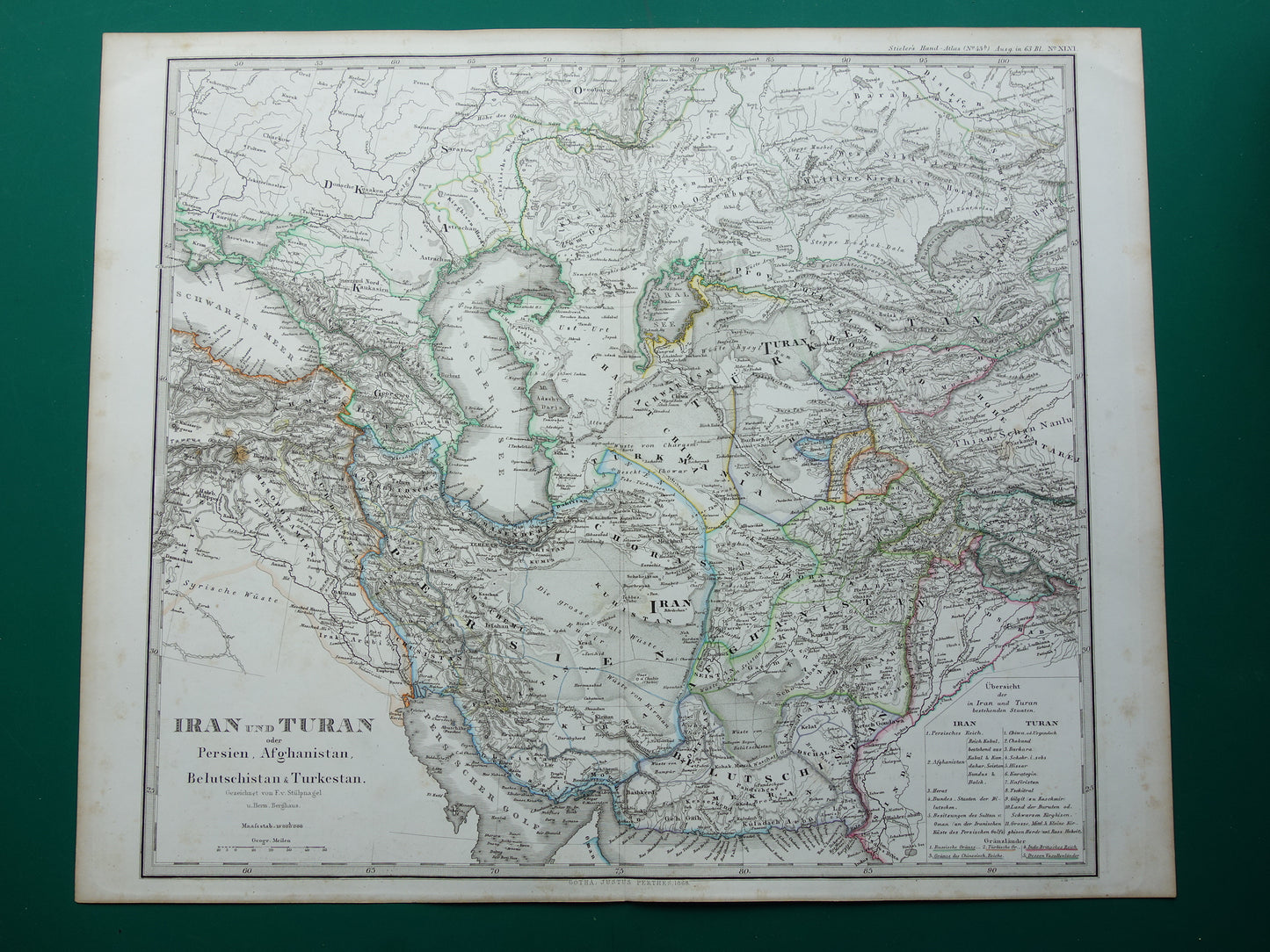 Iran Perzië antieke landkaart uit 1868 originele oude landkaart Turan Hormuz Kaspische Zee