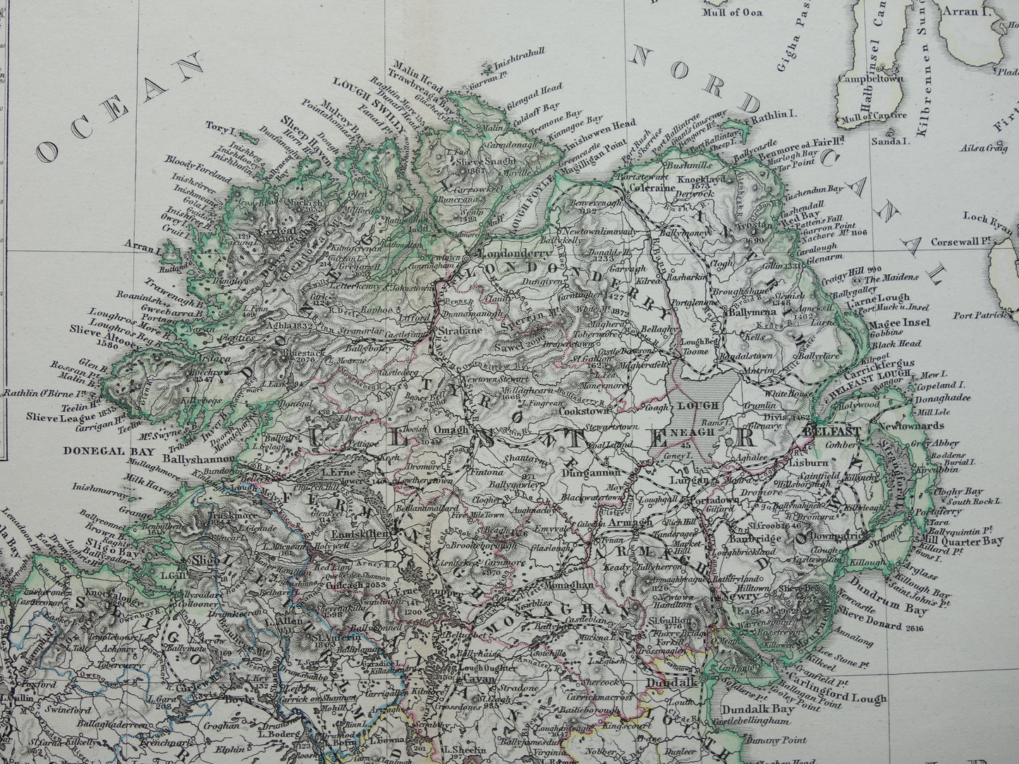 IERLAND antieke kaart van Ierland 1880 originele 145+ jaar oude Duitse landkaart van Ierland met jaartal
