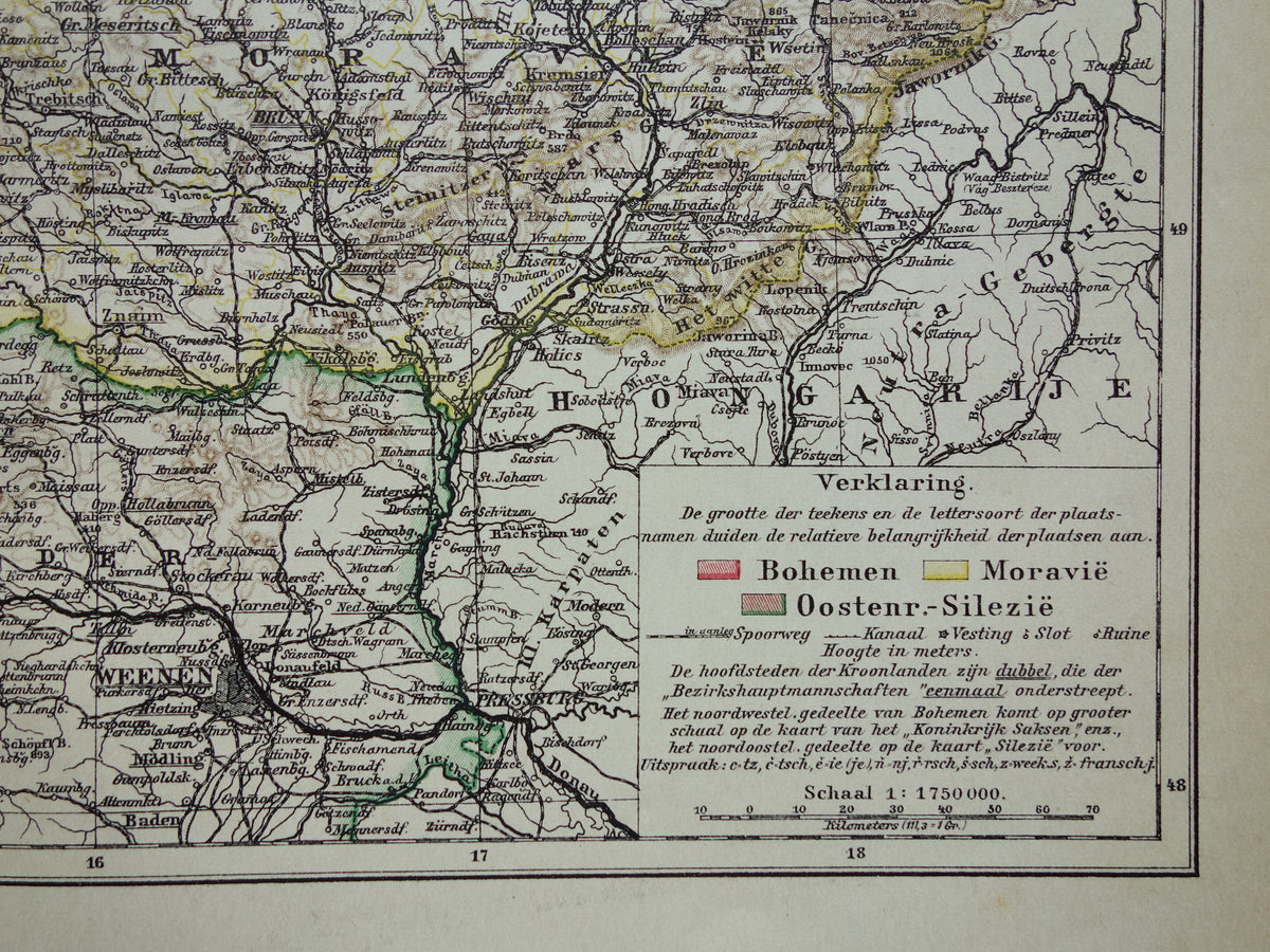 TSJECHIË oude Nederlandse landkaart van Tsjechië originele vintage kaart van Bohemen en Moravië