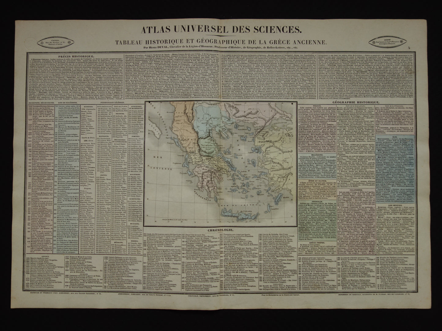 GRIEKENLAND grote antieke gravure over Griekse beschaving in de oudheid met oude kaart van Griekenland - Historische Geschiedeniskaart