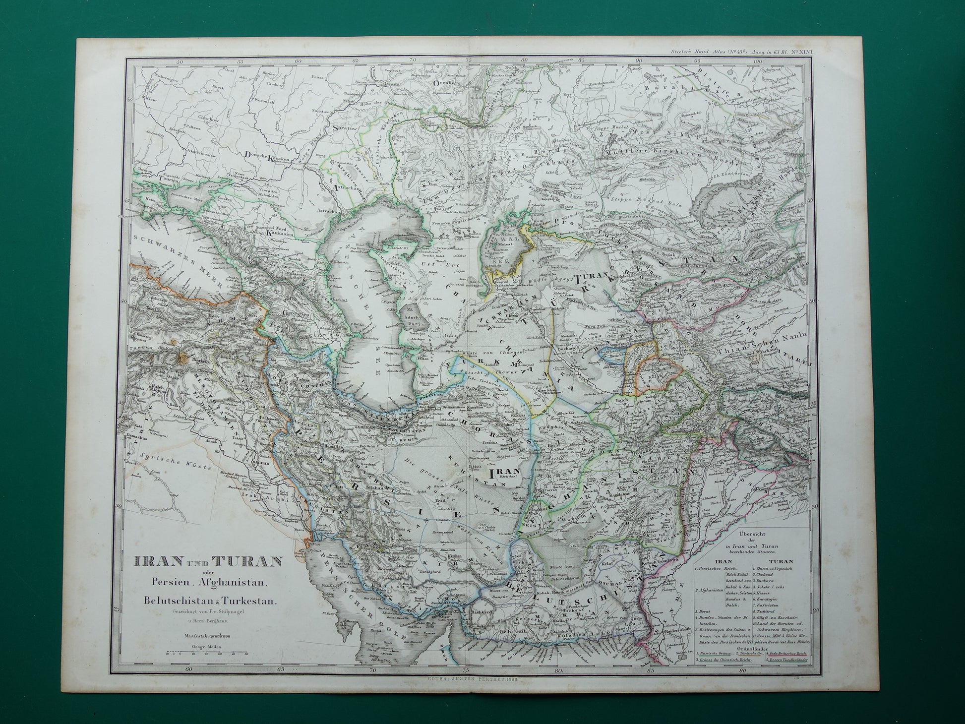 Iran Perzië antieke landkaart uit 1868 originele oude landkaart Turan Hormuz Kaspische Zee