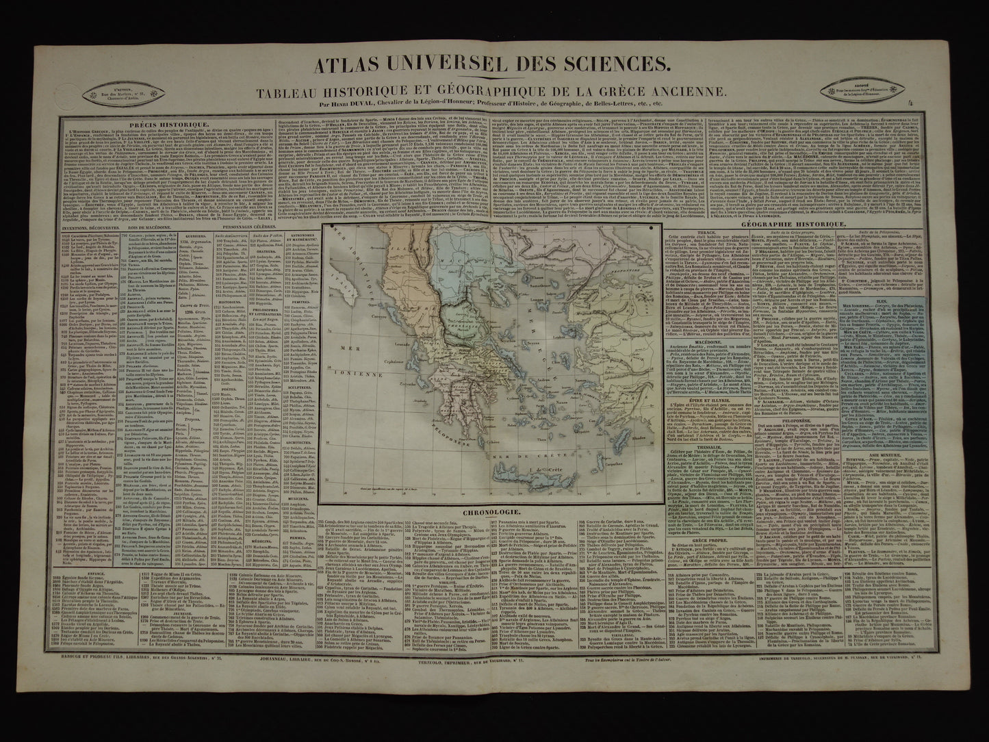 GRIEKENLAND grote antieke gravure over Griekse beschaving in de oudheid met oude kaart van Griekenland - Historische Geschiedeniskaart