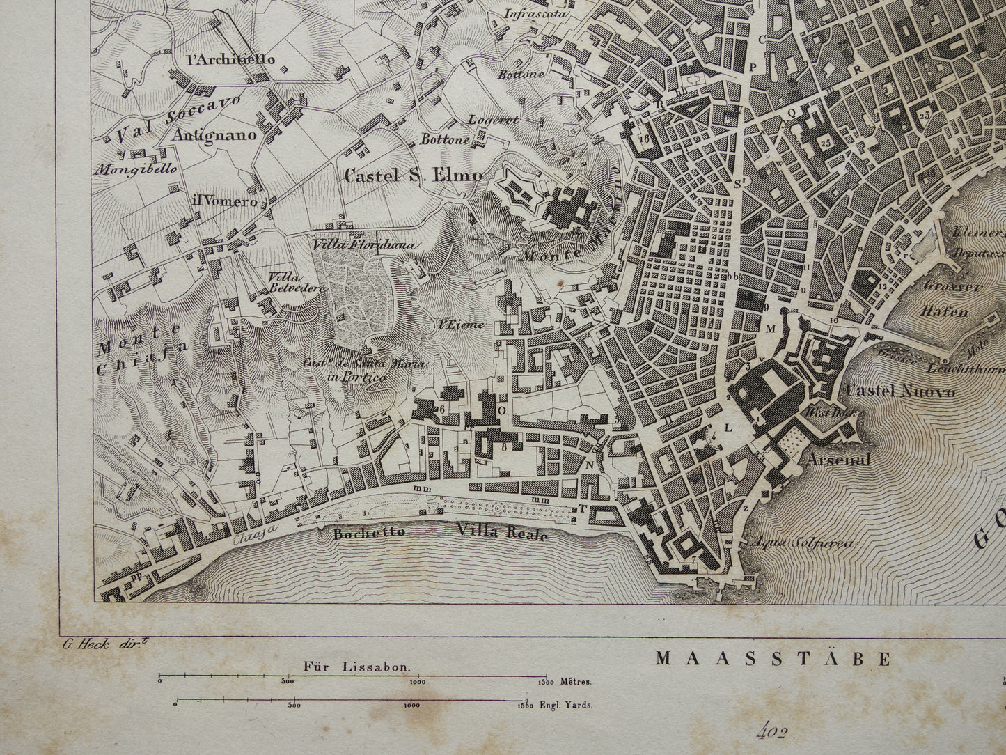 Lissabon en Napels oude kaart Antieke plattegrond Lisboa Napoli uit 1849 vintage kaarten