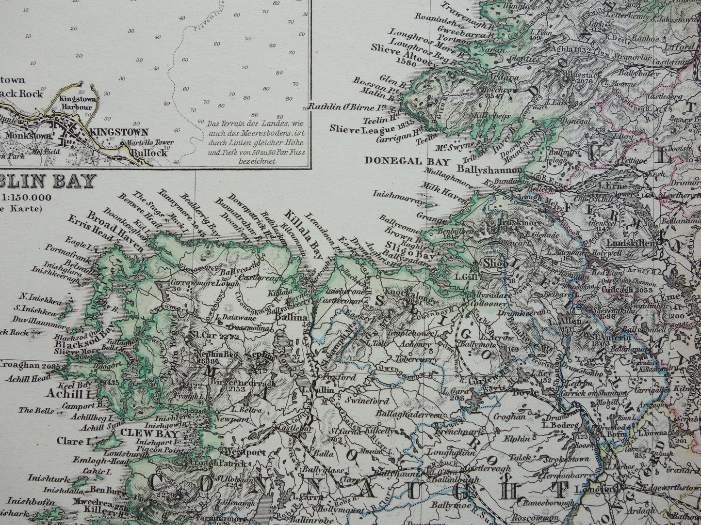 IERLAND antieke kaart van Ierland 1880 originele 145+ jaar oude Duitse landkaart van Ierland met jaartal