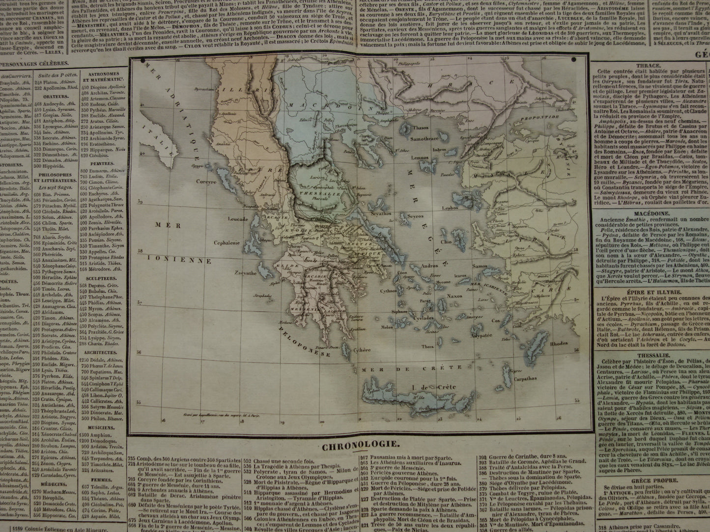 GRIEKENLAND grote antieke gravure over Griekse beschaving in de oudheid met oude kaart van Griekenland - Historische Geschiedeniskaart