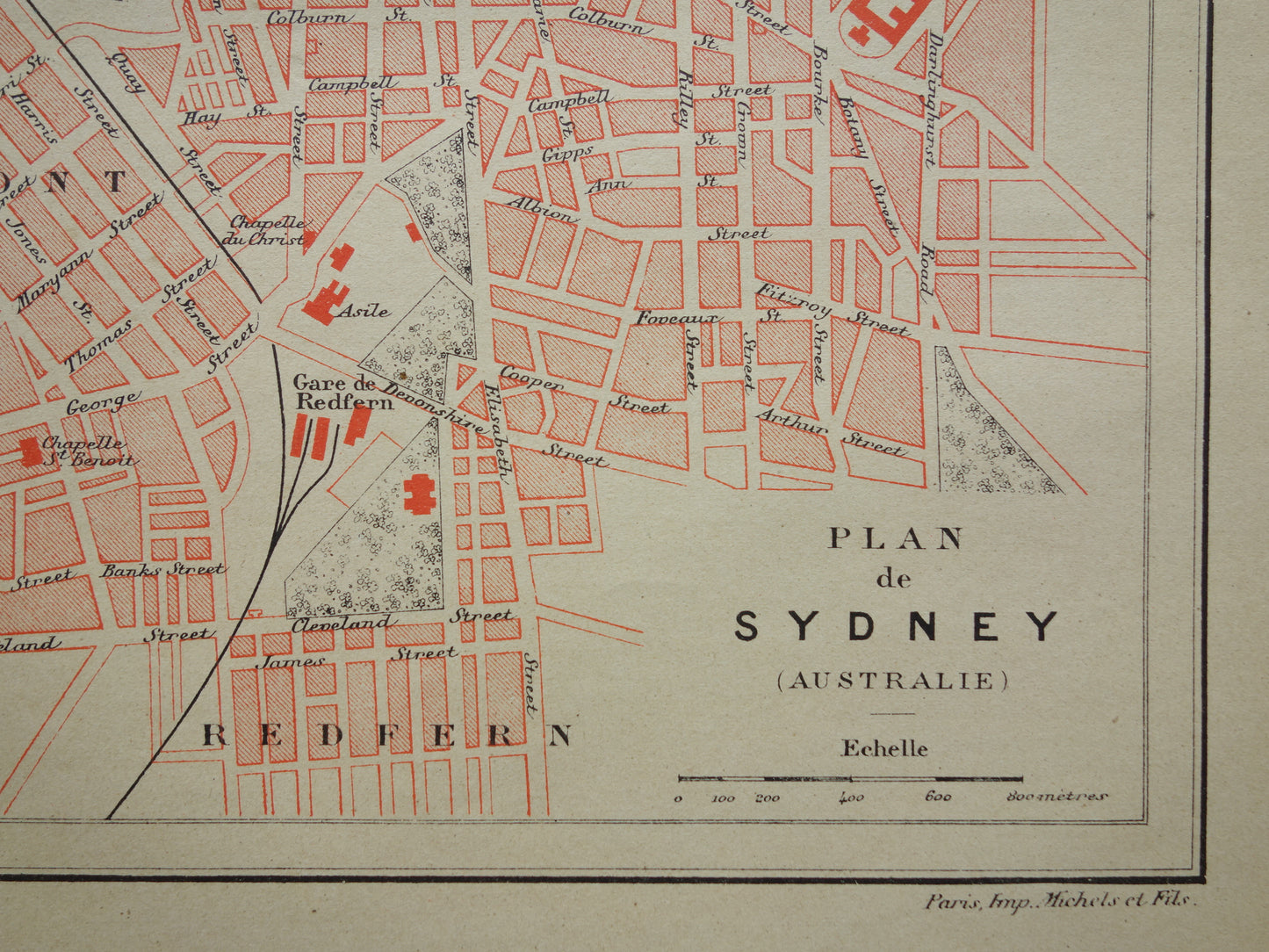 SYDNEY oude kaart van Sydney Australië uit 1896 originele antieke Franse plattegrond