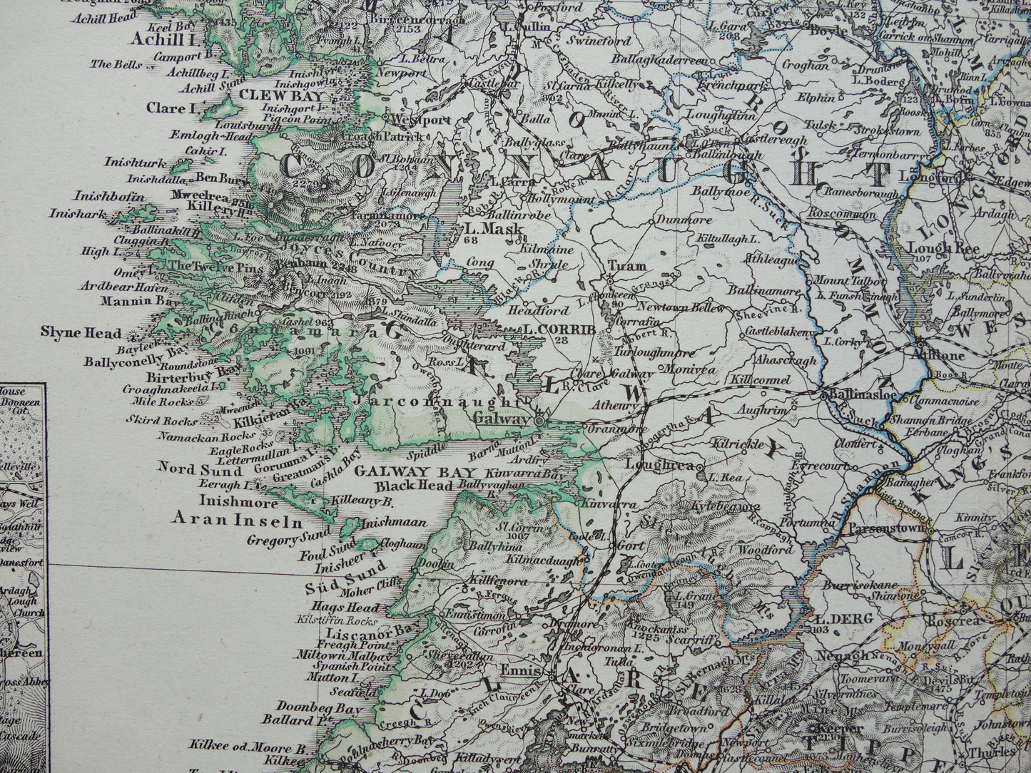 IERLAND antieke kaart van Ierland 1880 originele 145+ jaar oude Duitse landkaart van Ierland met jaartal