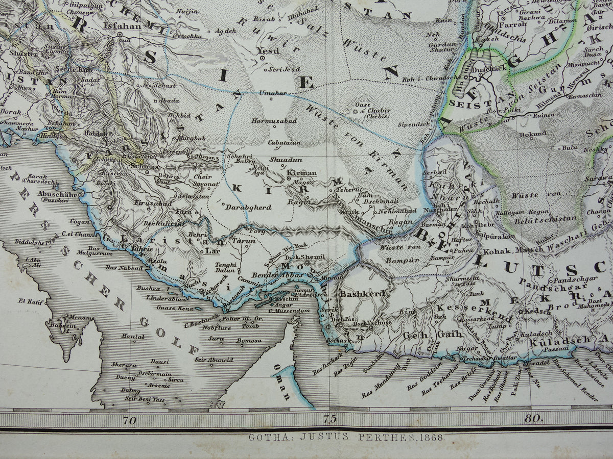 Iran Perzië antieke landkaart uit 1868 originele oude landkaart Turan Hormuz Kaspische Zee