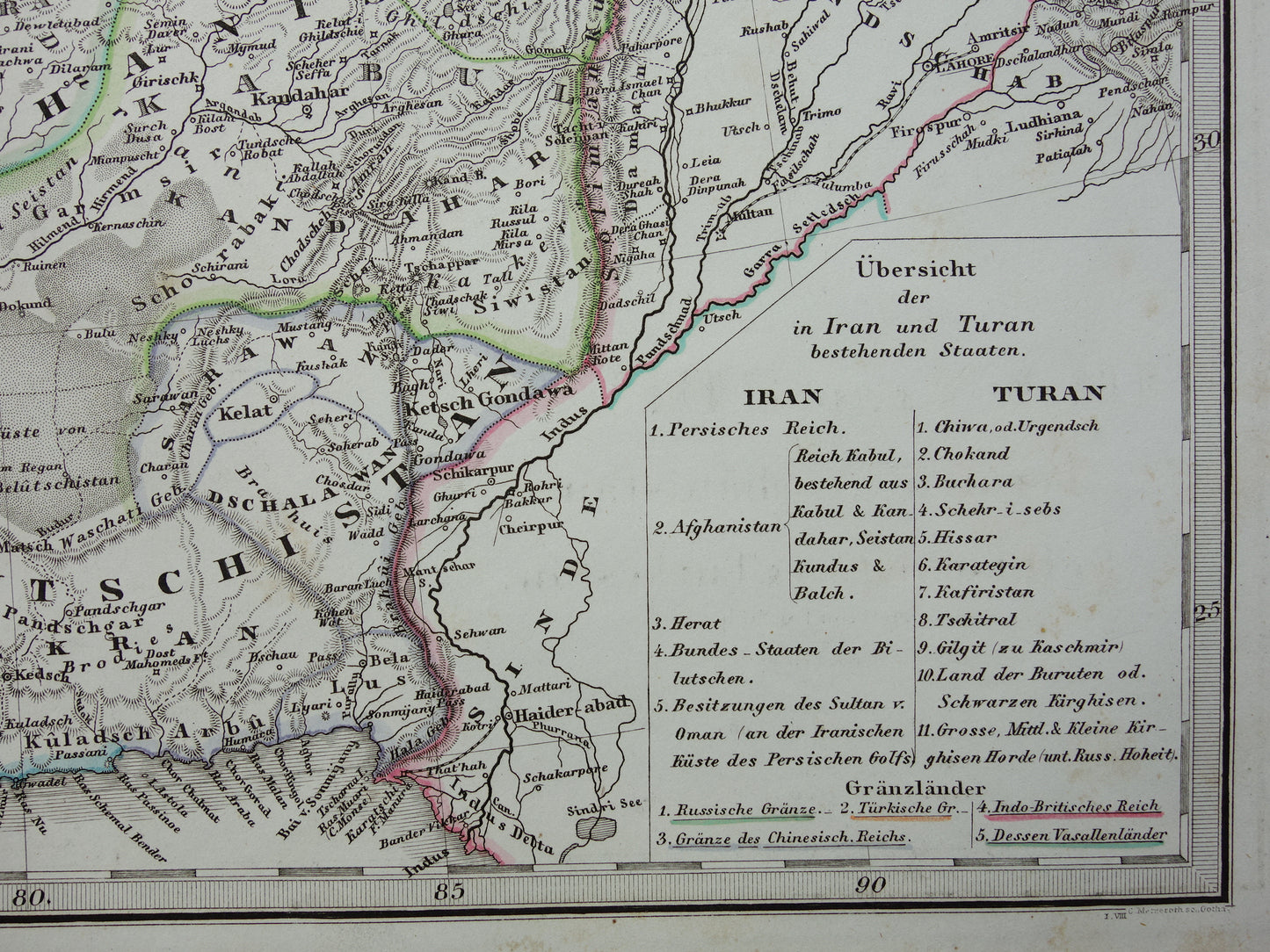 Iran Perzië antieke landkaart uit 1868 originele oude landkaart Turan Hormuz Kaspische Zee