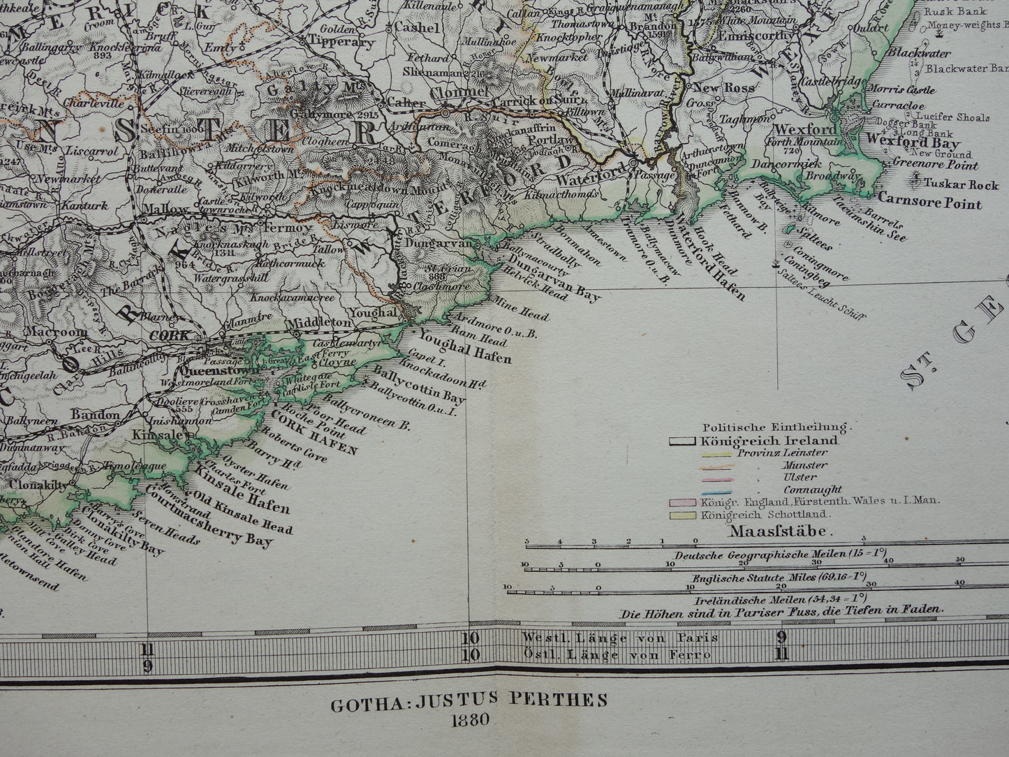 IERLAND antieke kaart van Ierland 1880 originele 145+ jaar oude Duitse landkaart van Ierland met jaartal