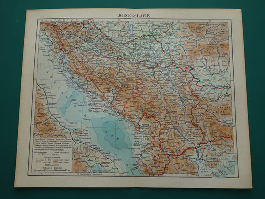 Joegoslavië oude gedetailleerde kaart van Joego-slavië uit 1936 originele vintage Nederlandse landkaart