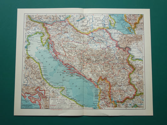 Joegoslavië oude gedetailleerde kaart van Joego-slavië uit 1935 originele vintage Nederlandse landkaart