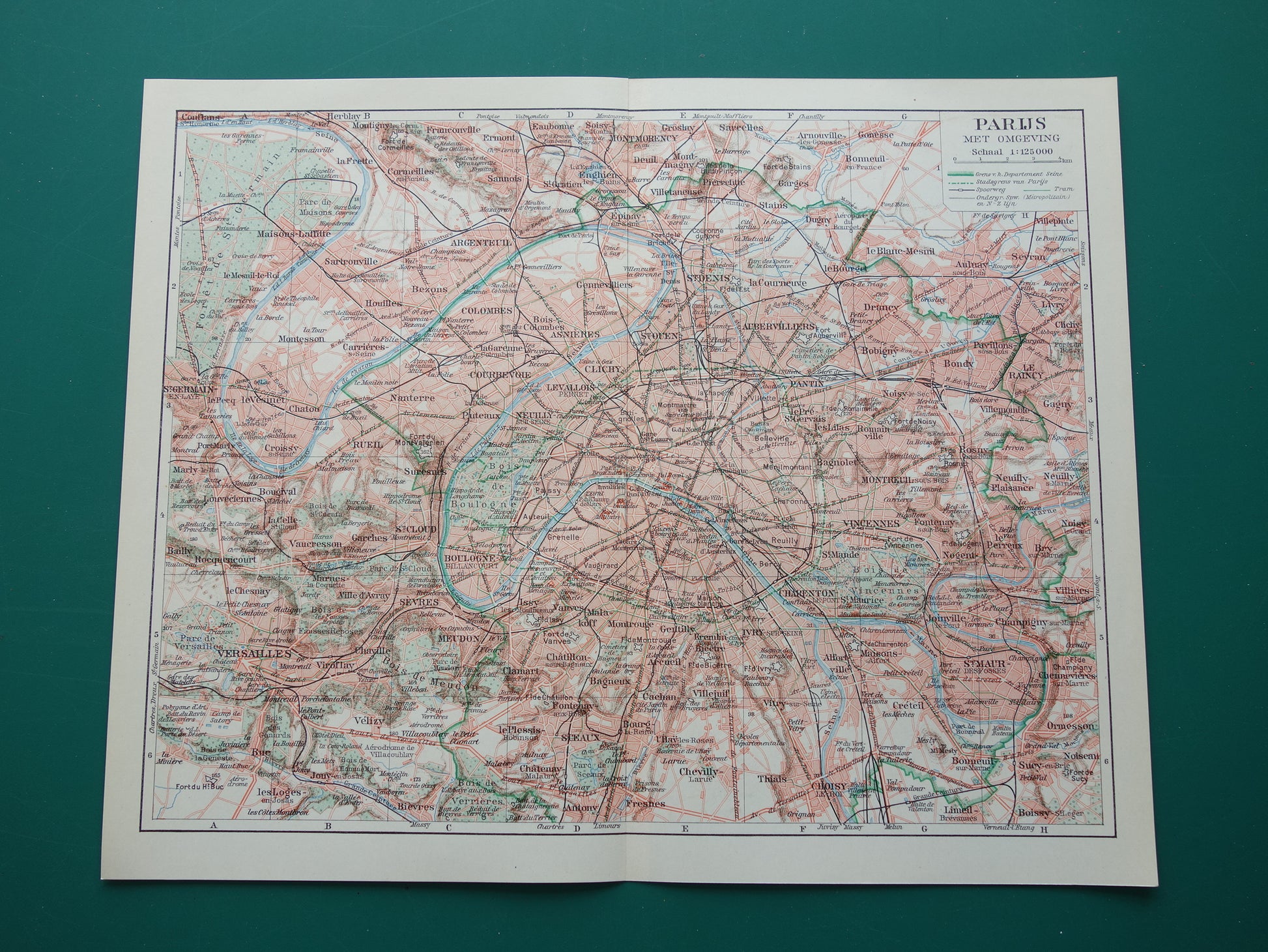 PARIJS oude plattegrond Originele vintage Nederlandse kaart van Parijs Frankrijk uit 1937 historische kaarten