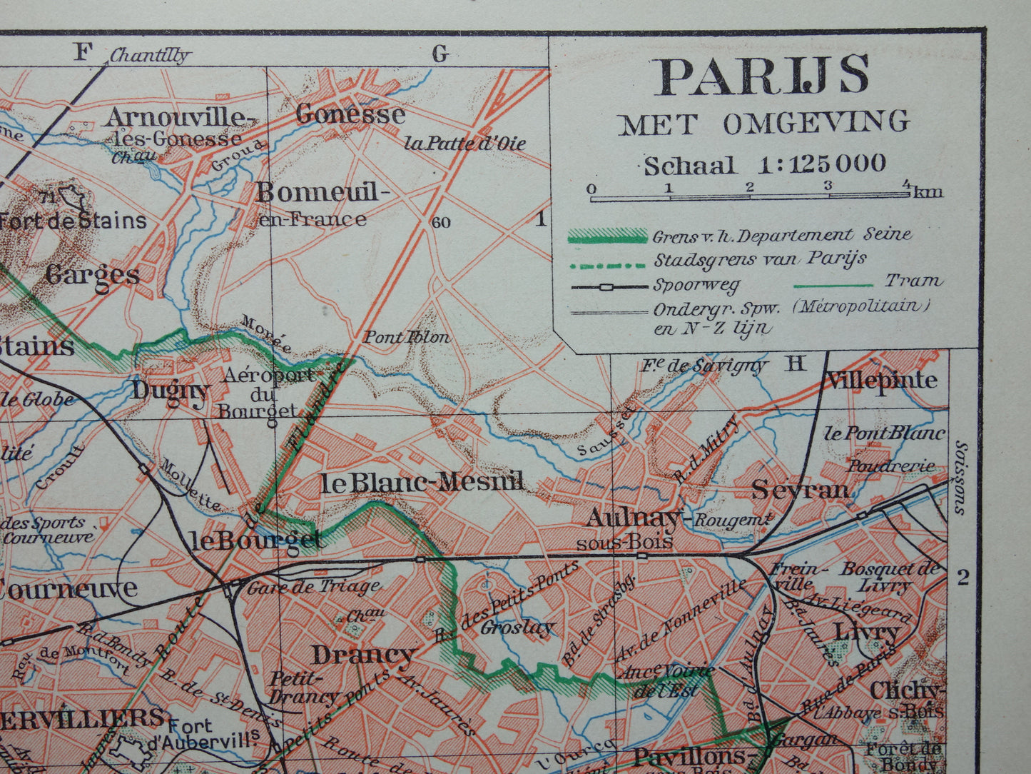 PARIJS oude plattegrond Originele vintage Nederlandse kaart van Parijs Frankrijk uit 1937 historische kaarten