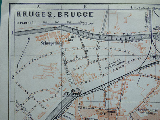 BRUGGE oude kaart van Brugge België uit 1910 kleine originele antieke plattegrond landkaart