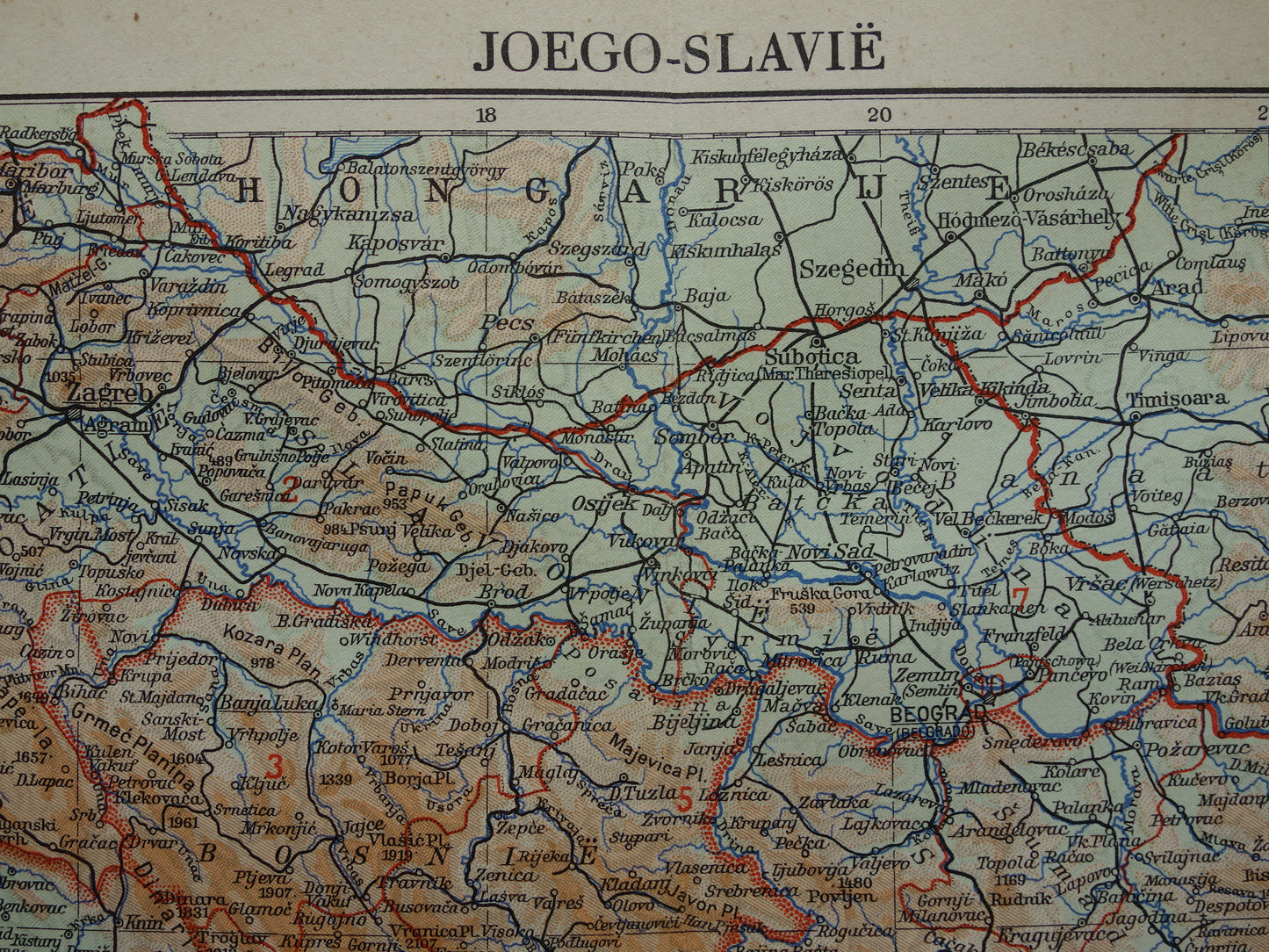 Joegoslavië oude gedetailleerde kaart van Joego-slavië uit 1936 originele vintage Nederlandse landkaart