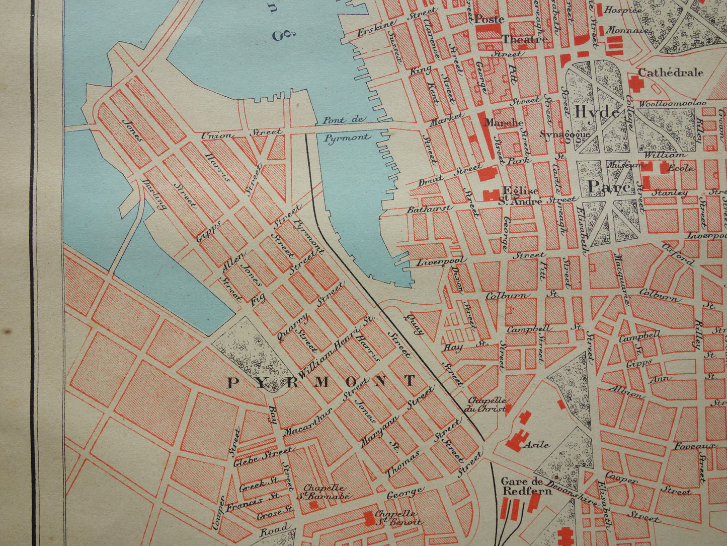 SYDNEY oude kaart van Sydney Australië uit 1896 originele antieke Franse plattegrond