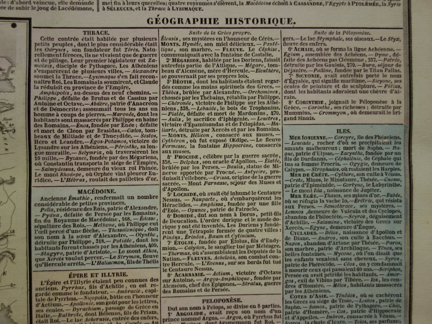 GRIEKENLAND grote antieke gravure over Griekse beschaving in de oudheid met oude kaart van Griekenland - Historische Geschiedeniskaart