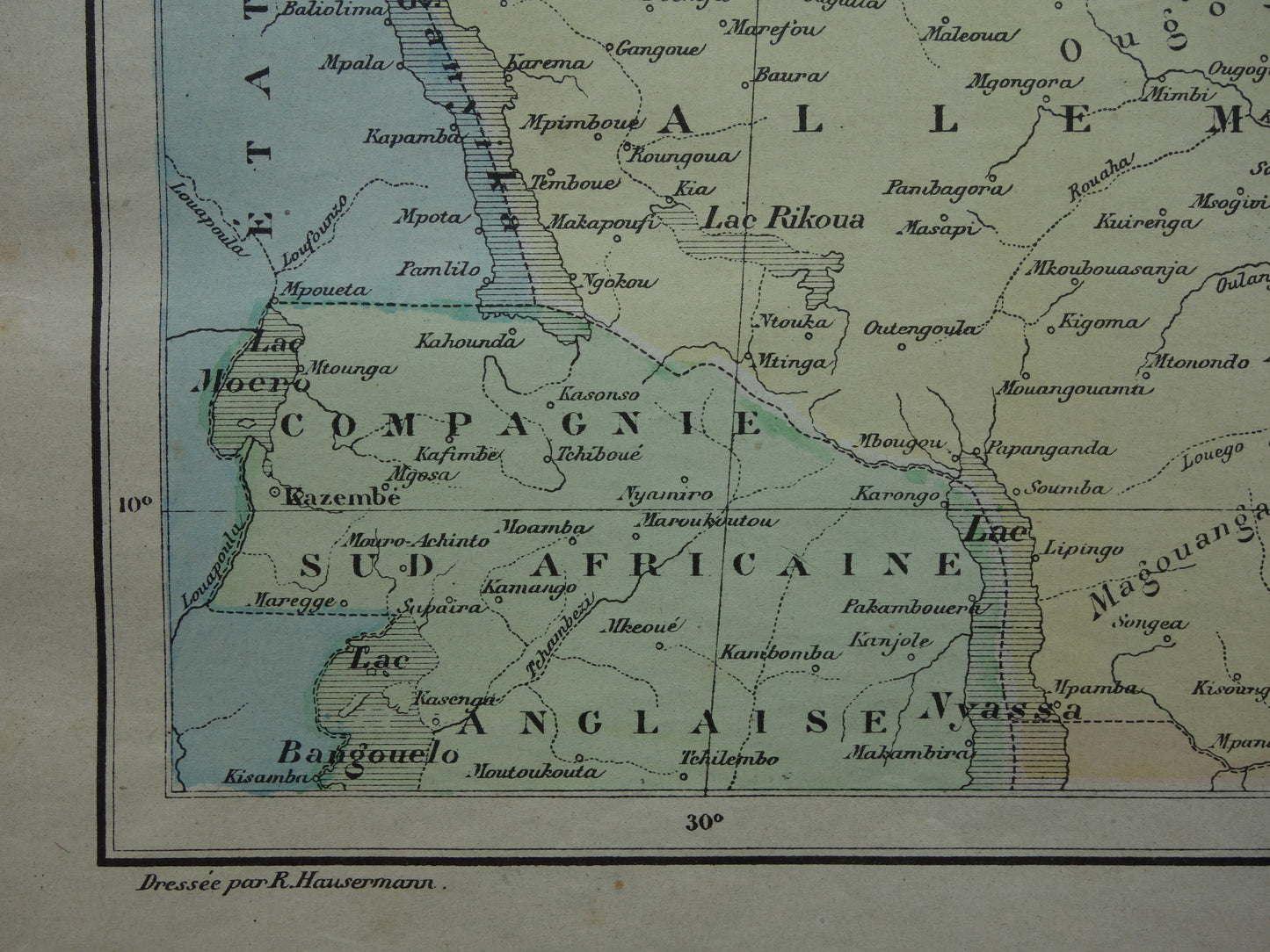 Oude kaart van Duits Oost-Afrika 1896 originele antieke kaart Zanzibar Afrika grote meren regio Victoria lake Nyanza Kilimanjaro vintage kaarten Tanzania