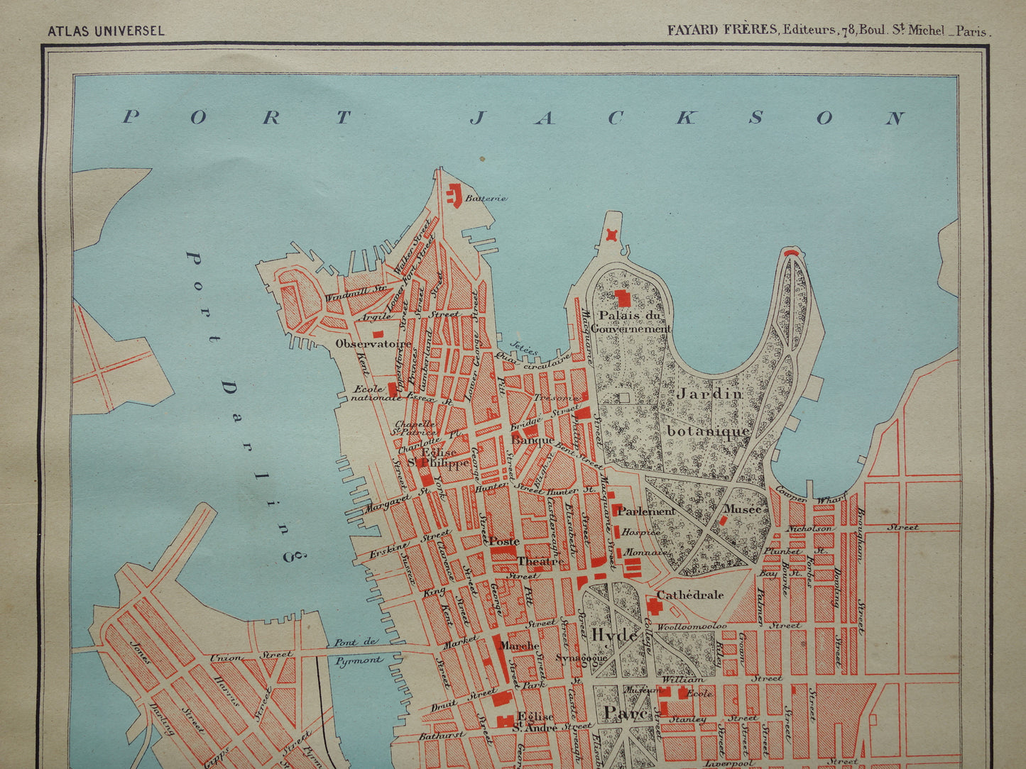 SYDNEY oude kaart van Sydney Australië uit 1896 originele antieke Franse plattegrond