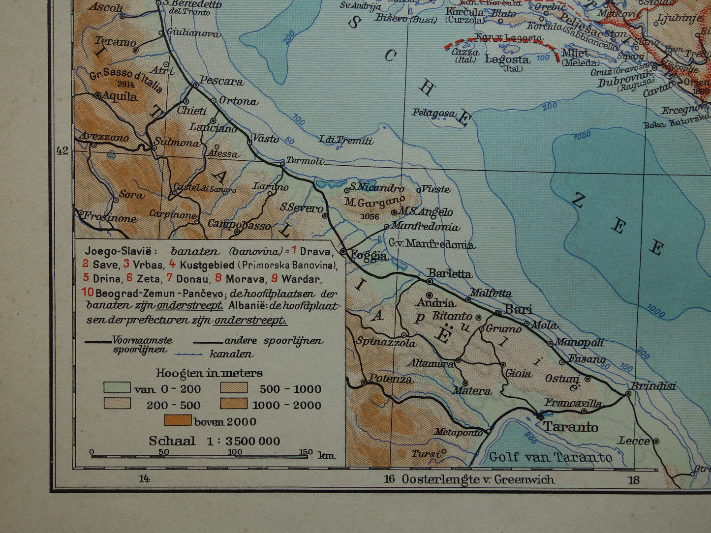 Joegoslavië oude gedetailleerde kaart van Joego-slavië uit 1936 originele vintage Nederlandse landkaart