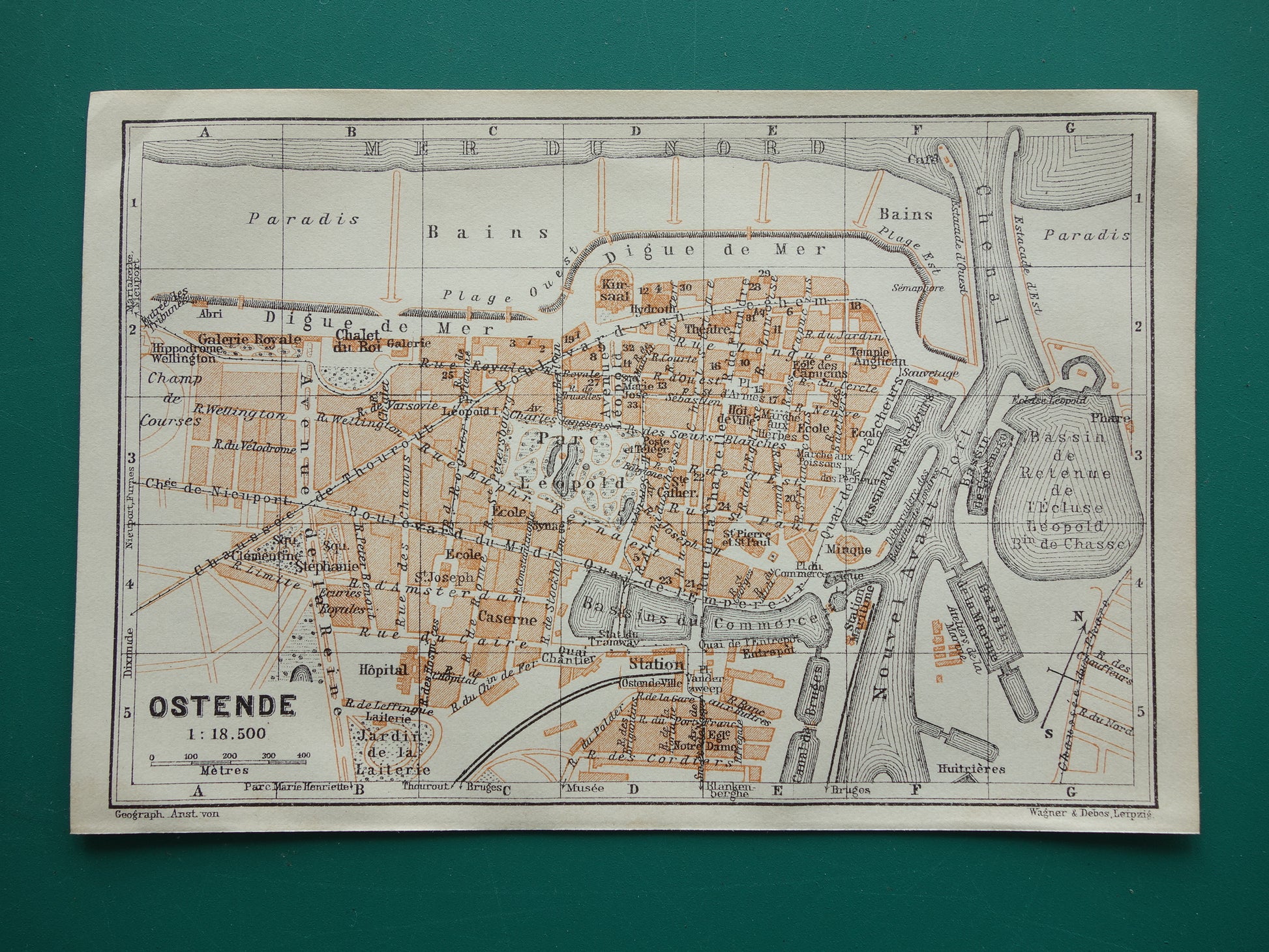 Oostende oude kaart in het jaar 1910