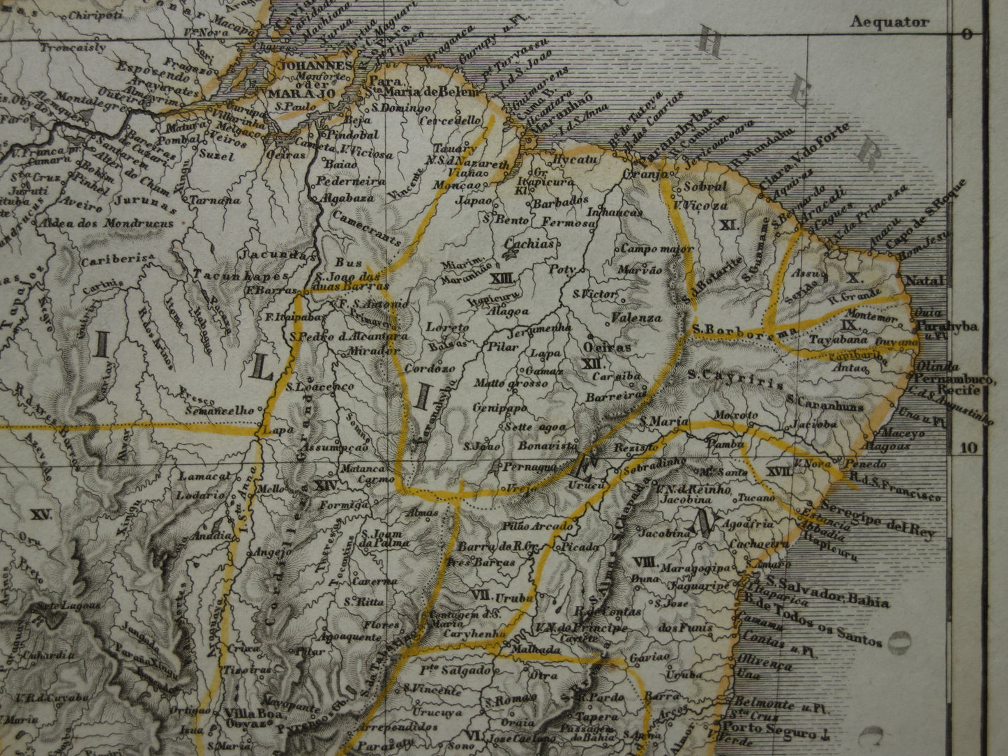 Brazilië oude kaart van Brazilië uit 1851 originele antieke landkaart - vintage kaarten