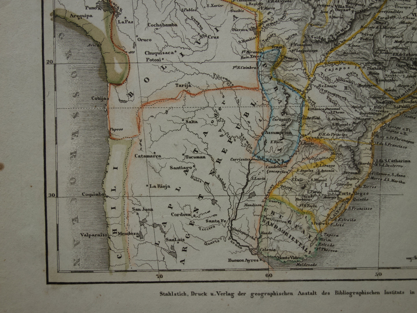 Brazilië oude kaart van Brazilië uit 1851 originele antieke landkaart - vintage kaarten