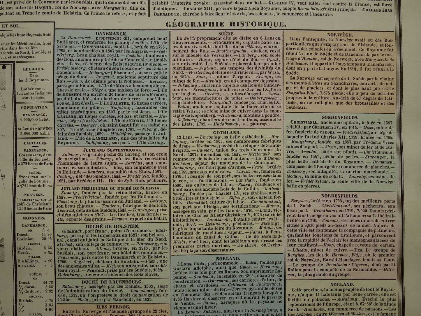 Denemarken en Zweden oude kaart 1837 grote antieke gravure over geschiedenis van Zweden en Denemarken met vintage landkaart