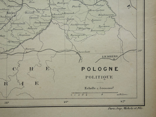 POLEN oude landkaart van Polen uit het jaar 1896 origineel handgekleurde antieke kaart historische print Polen