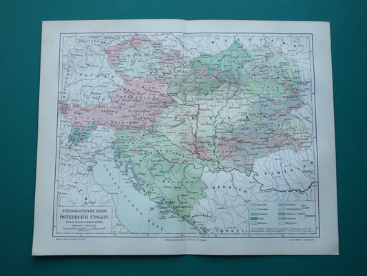 Oude etnografische kaart van Oostenrijk Hongarije uit het jaar 1909 antieke landkaart Oostenrijks-Hongaarse Rijk Etnografie