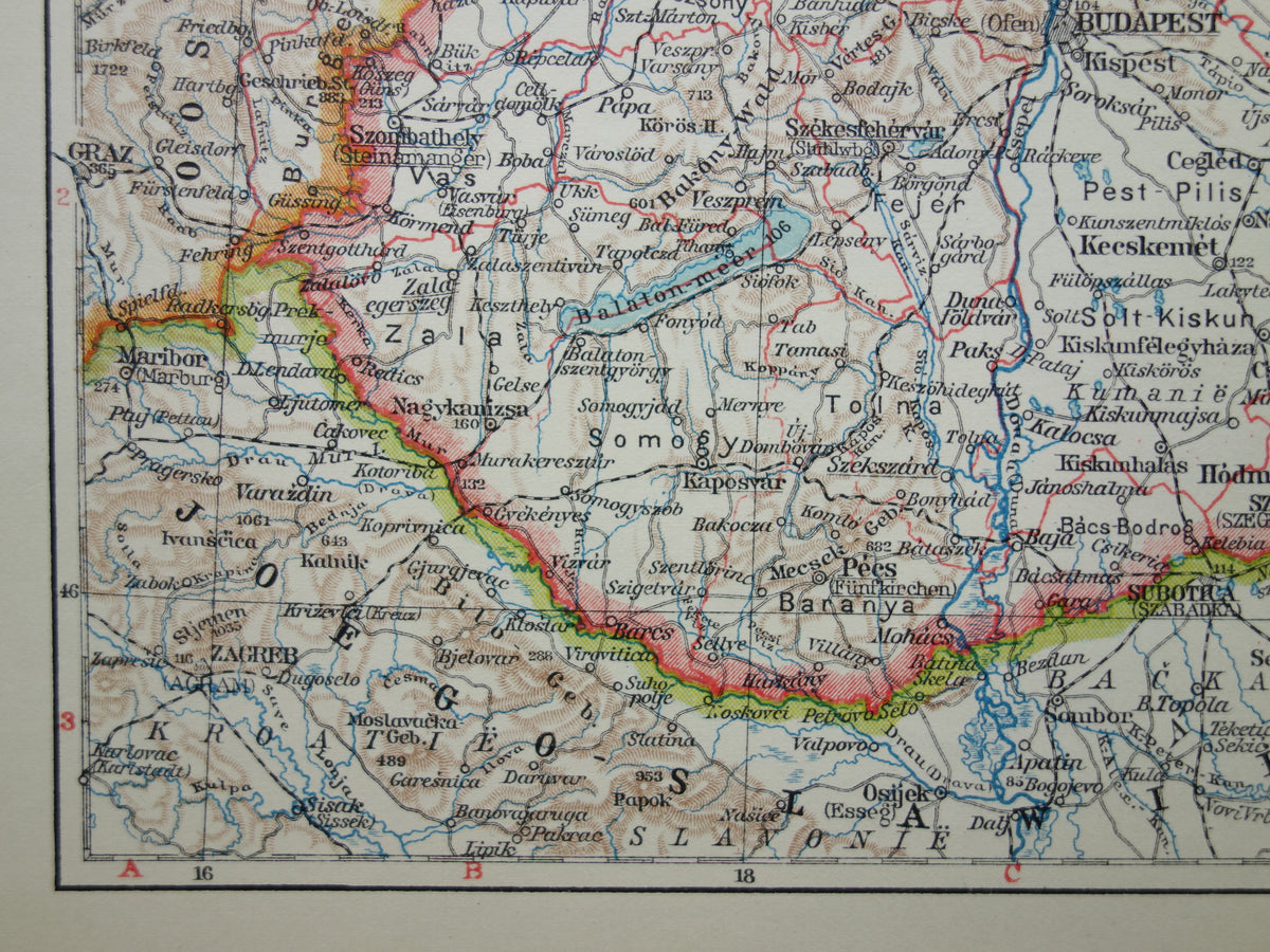 HONGARIJE oude kaart van Hongarije uit 1935 kleine originele vintage Nederlandse landkaart met etnografische kaart