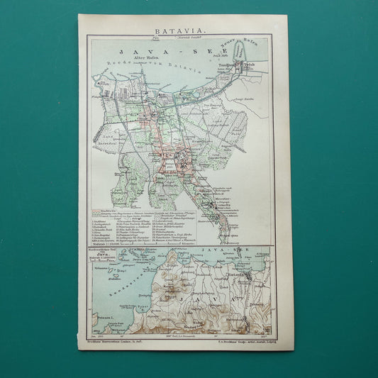 Antieke kaart van Jakarta Indonesië 1901 kleine originele oude plattegrond Batavia vintage kaarten met jaartal