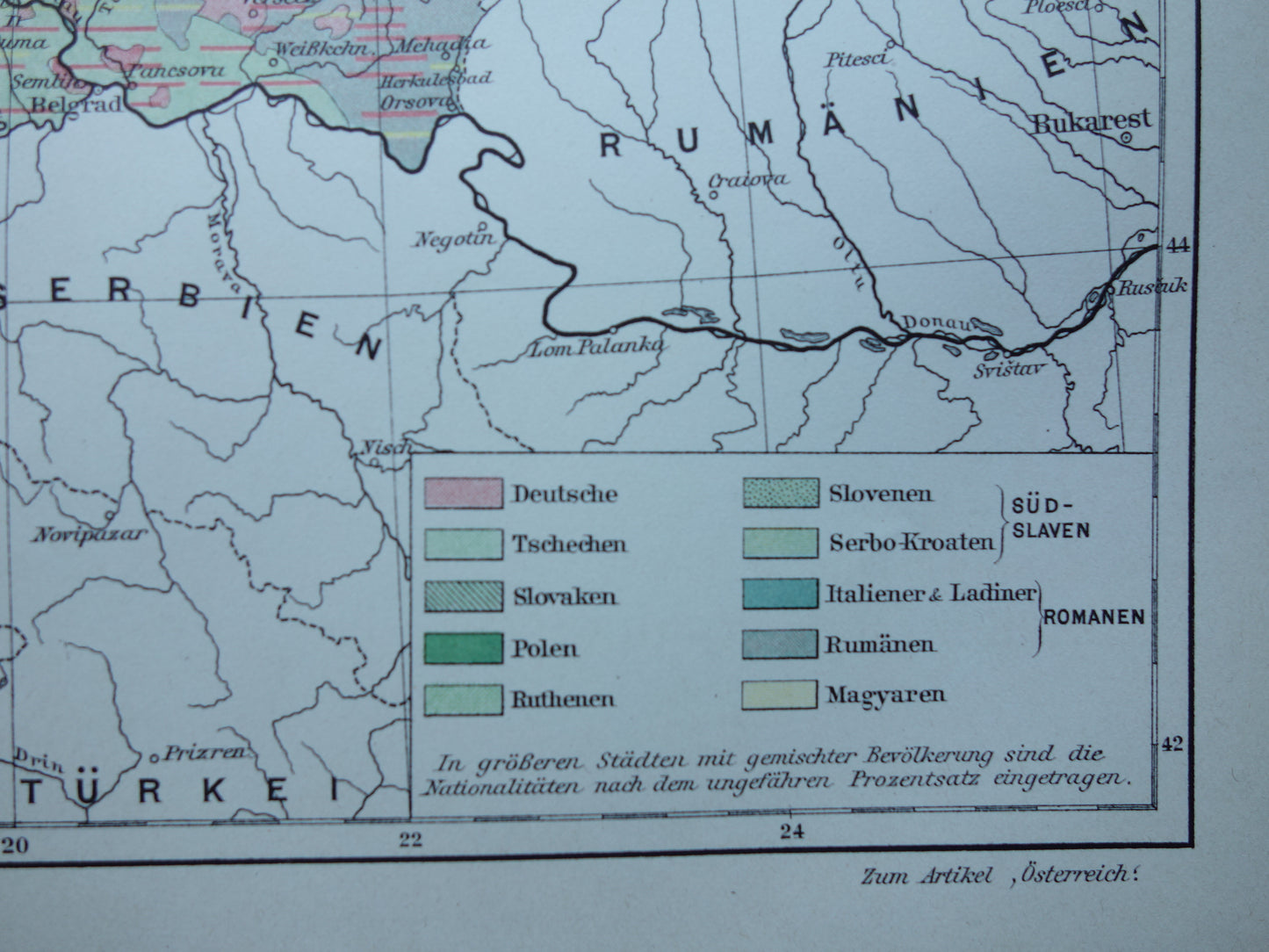 Oude etnografische kaart van Oostenrijk Hongarije uit het jaar 1909 antieke landkaart Oostenrijks-Hongaarse Rijk Etnografie