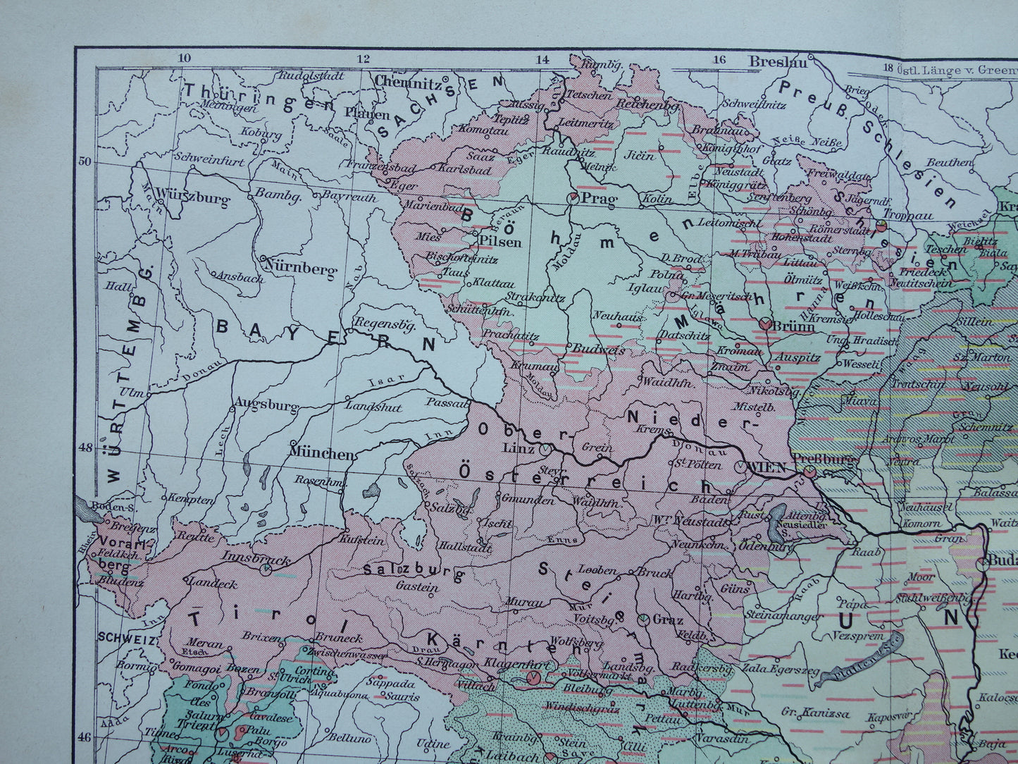 Oude etnografische kaart van Oostenrijk Hongarije uit het jaar 1909 antieke landkaart Oostenrijks-Hongaarse Rijk Etnografie